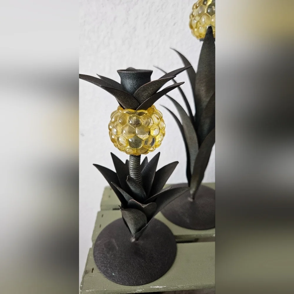 Pair Of Metak Pineapple Candlestick Holders